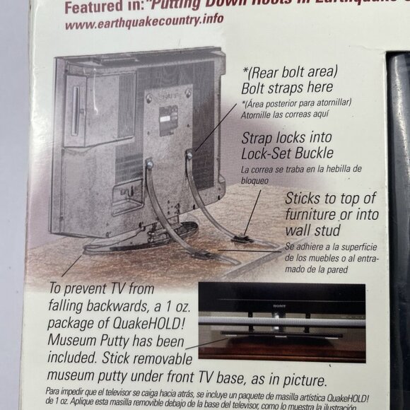 Quake Hold 70" Flat Screen TV Safety Straps Earthquakes Black 4516 - Picture 6 of 9